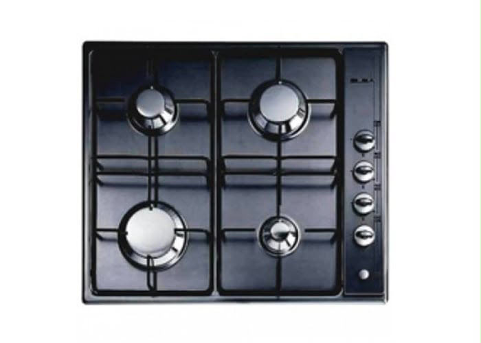Black four-burner gas hob with side controls